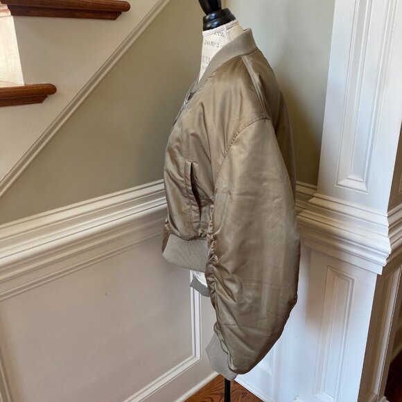 AGOLDE Shoreditch Ski Club Jett Bomber Jacket Coat Womens XL Army Green Satin - Picture 9 of 13